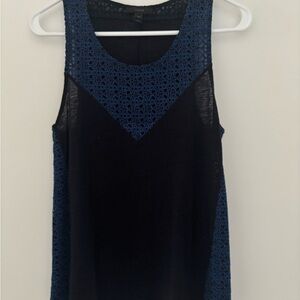 J. Crew Black Tank Top with Navy Lace Insets